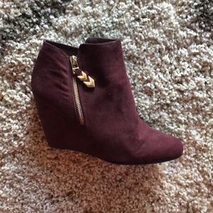 BCBG Wine Suede Booties